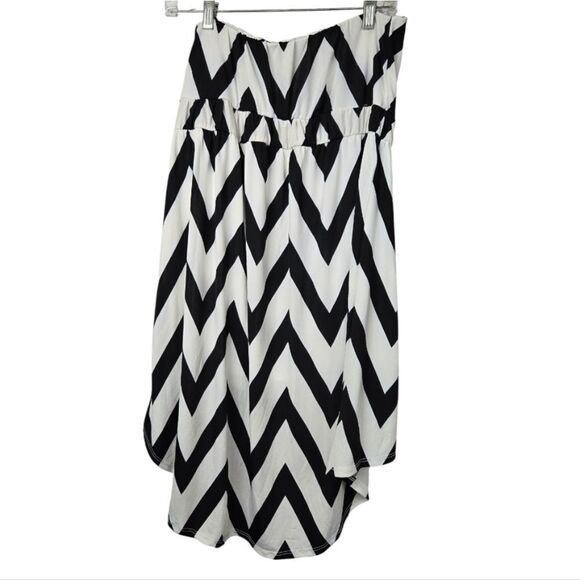 Moa Moa NWT Black White Chevron Strapless High Low Dress Party Semi-Formal Women - Picture 8 of 8
